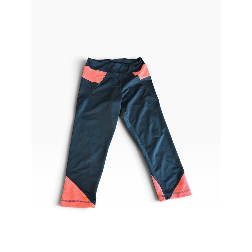 Ashley Blue Capri Leggings Large Black Coral Athletic Mesh Workout Pants